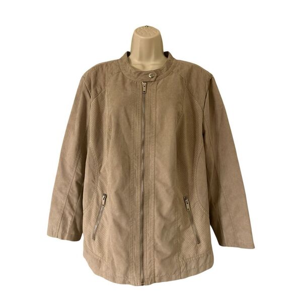 Valerie Stevens Jackets & Blazers - Valerie Stevens Jacket Faux Leather Zip Front Classic Tan Moto Jacket Size 1X